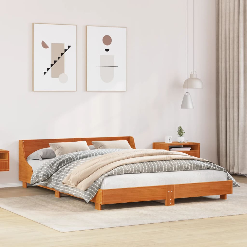 vidaXL Cama sin colchón madera maciza de pino marrón cera 140x200 cm