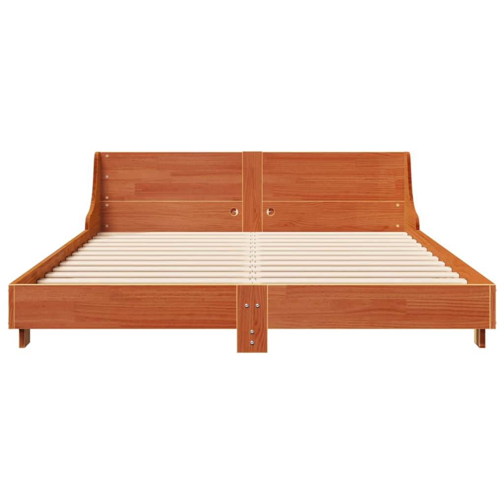 vidaXL Cama sin colchón madera maciza de pino marrón cera 140x200 cm