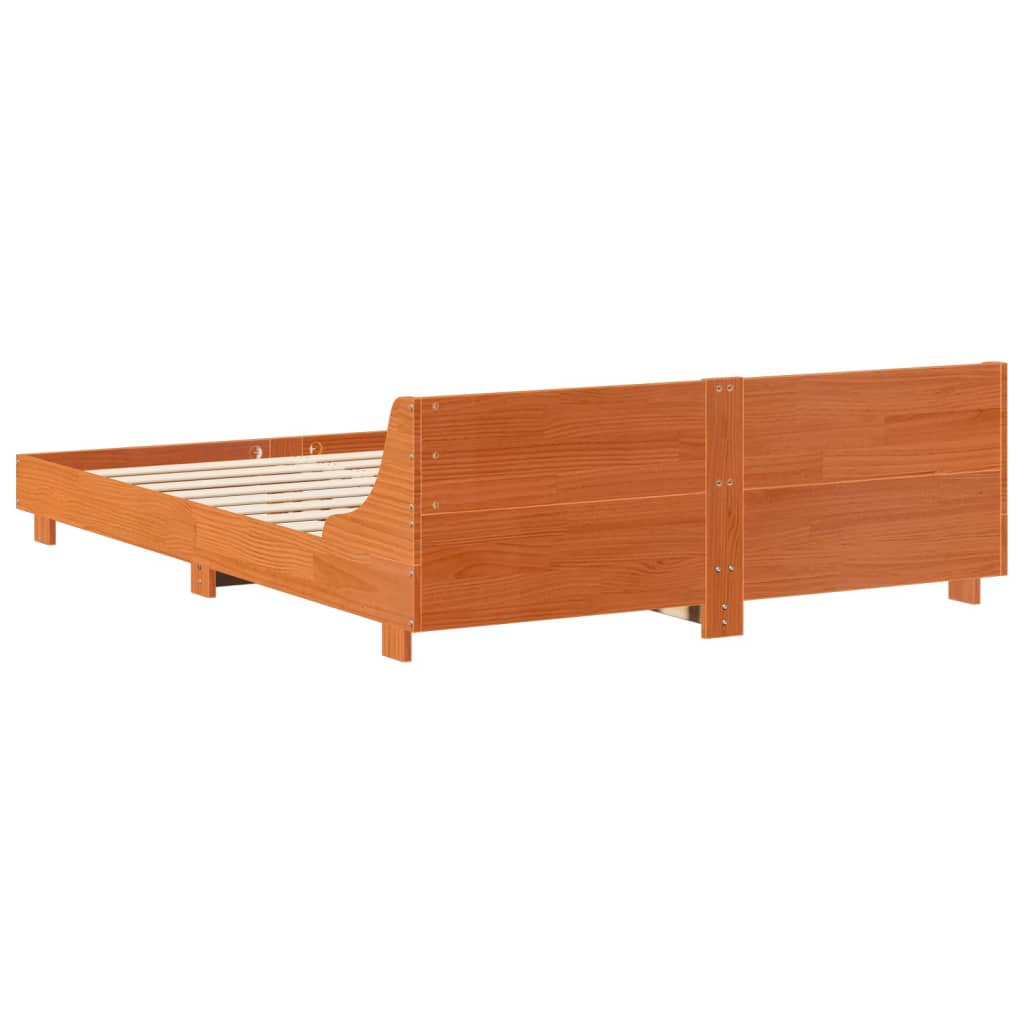 vidaXL Cama sin colchón madera maciza de pino marrón cera 140x200 cm