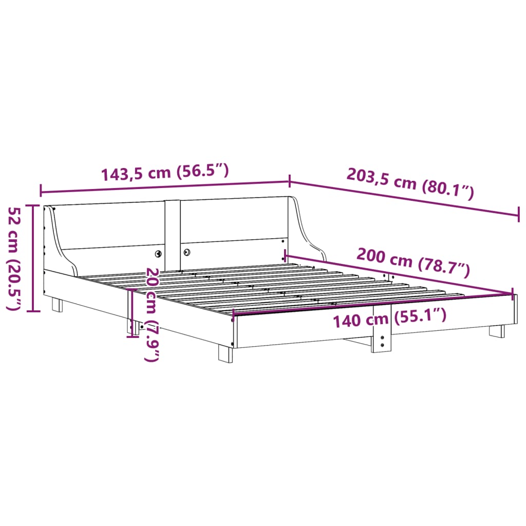 vidaXL Cama sin colchón madera maciza de pino marrón cera 140x200 cm