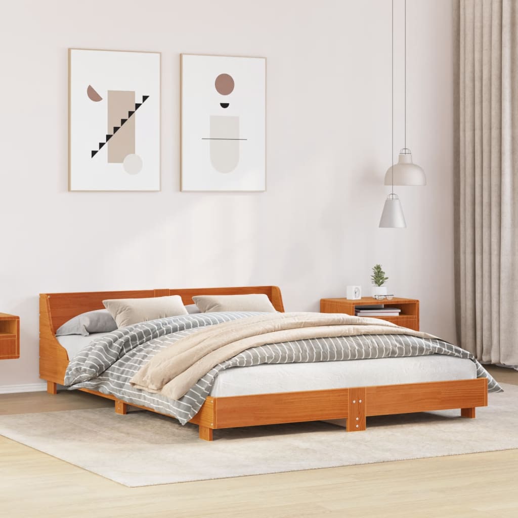 vidaXL Cama sin colchón madera maciza de pino marrón cera 140x190 cm