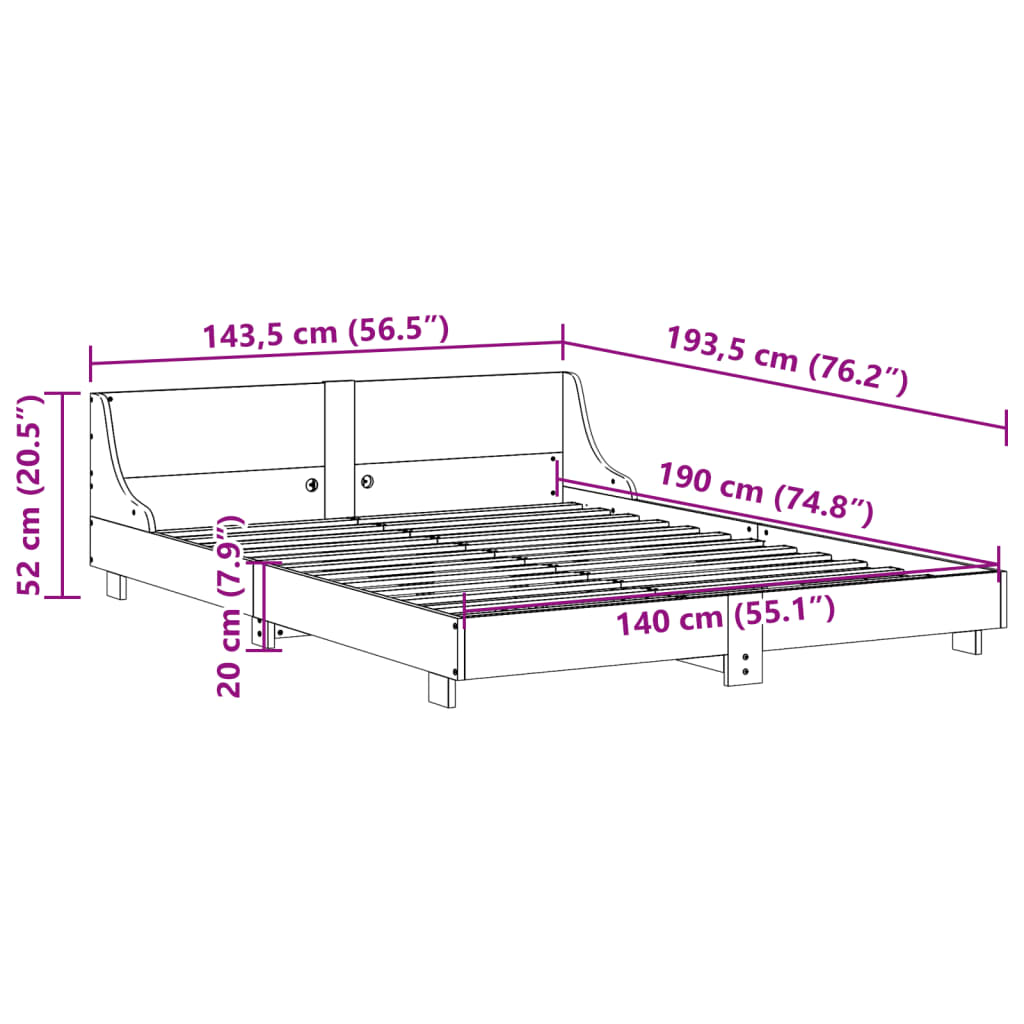 vidaXL Cama sin colchón madera maciza de pino marrón cera 140x190 cm