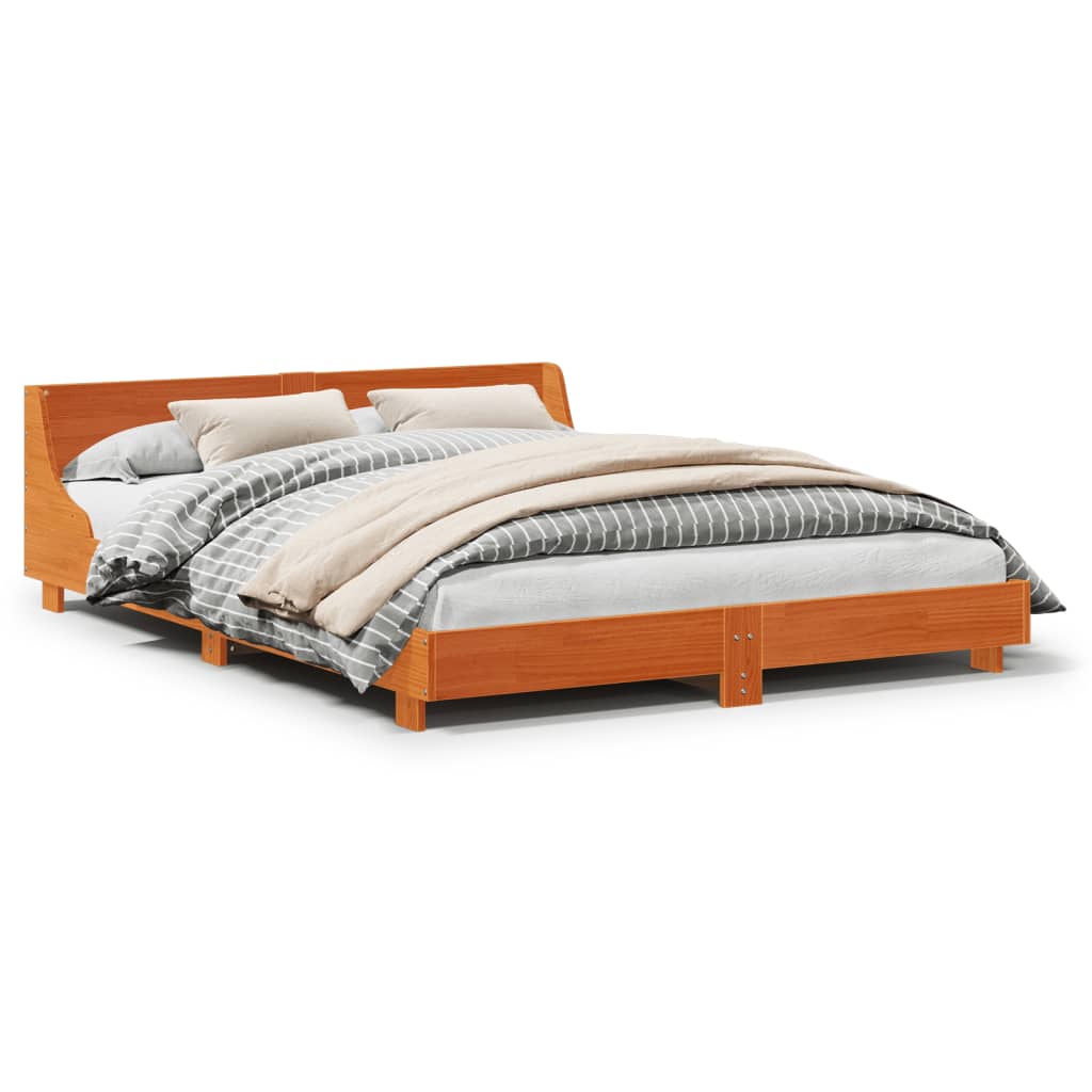 vidaXL Cama sin colchón madera maciza de pino marrón cera 140x190 cm