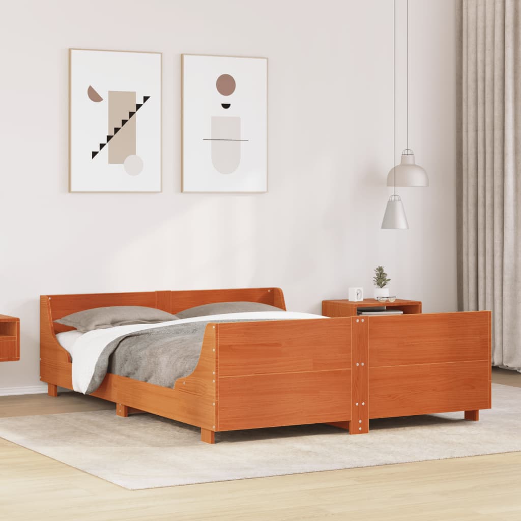 vidaXL Cama sin colchón madera maciza de pino marrón cera 120x200 cm