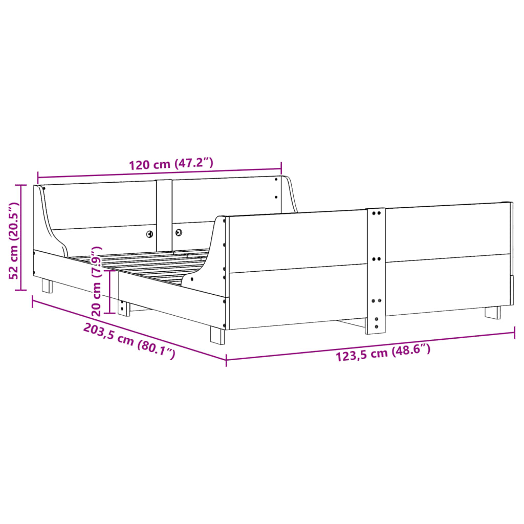 vidaXL Cama sin colchón madera maciza de pino marrón cera 120x200 cm