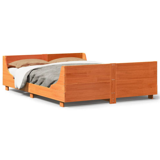 vidaXL Cama sin colchón madera maciza de pino marrón cera 120x200 cm