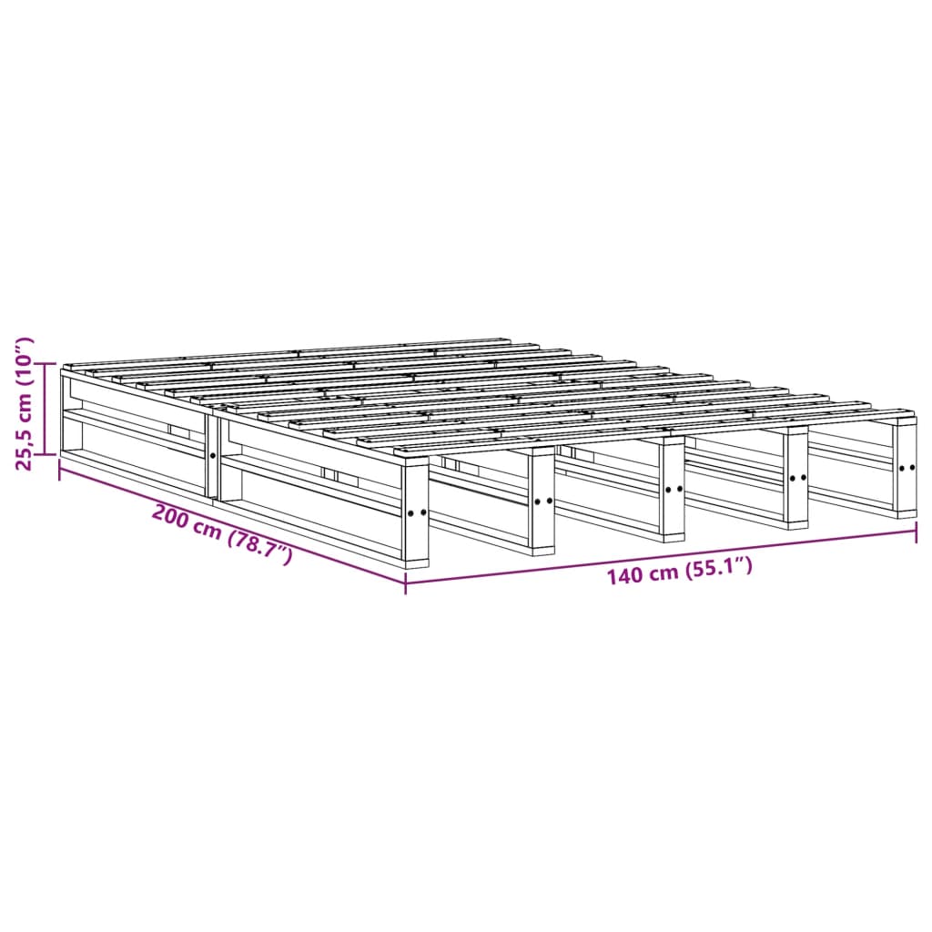 vidaXL Cama sin colchón madera maciza de pino marrón cera 140x200 cm