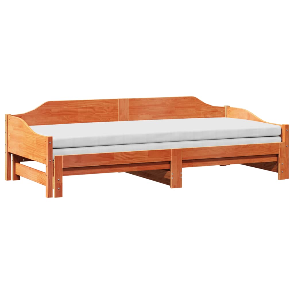 vidaXL Sofá cama nido sin colchón madera maciza marrón cera 90x190 cm