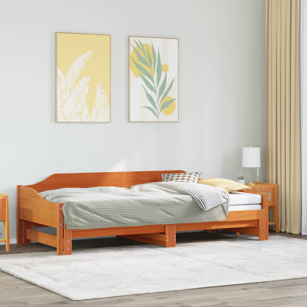 vidaXL Sofá cama nido sin colchón madera maciza marrón cera 90x190 cm