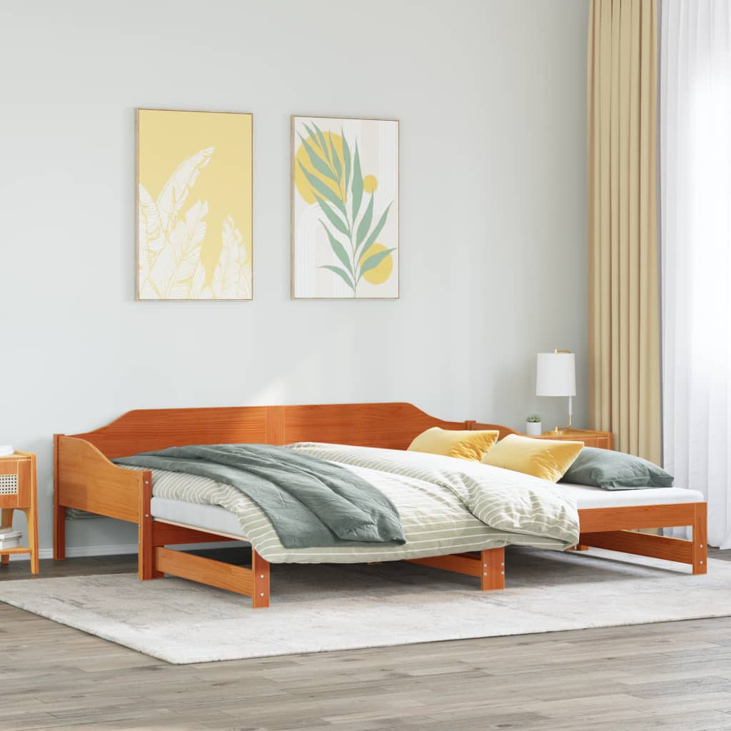 vidaXL Sofá cama nido sin colchón madera maciza marrón cera 90x190 cm