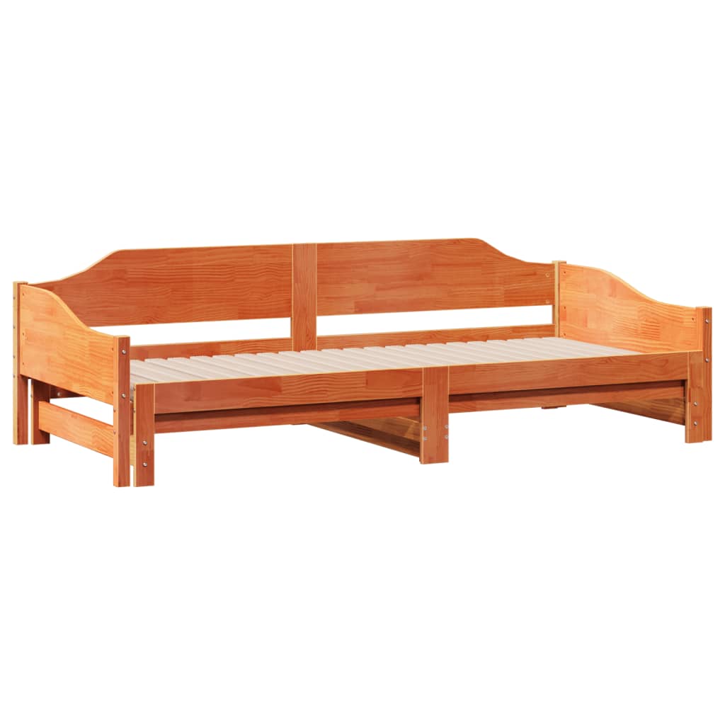 vidaXL Sofá cama nido sin colchón madera maciza marrón cera 90x190 cm