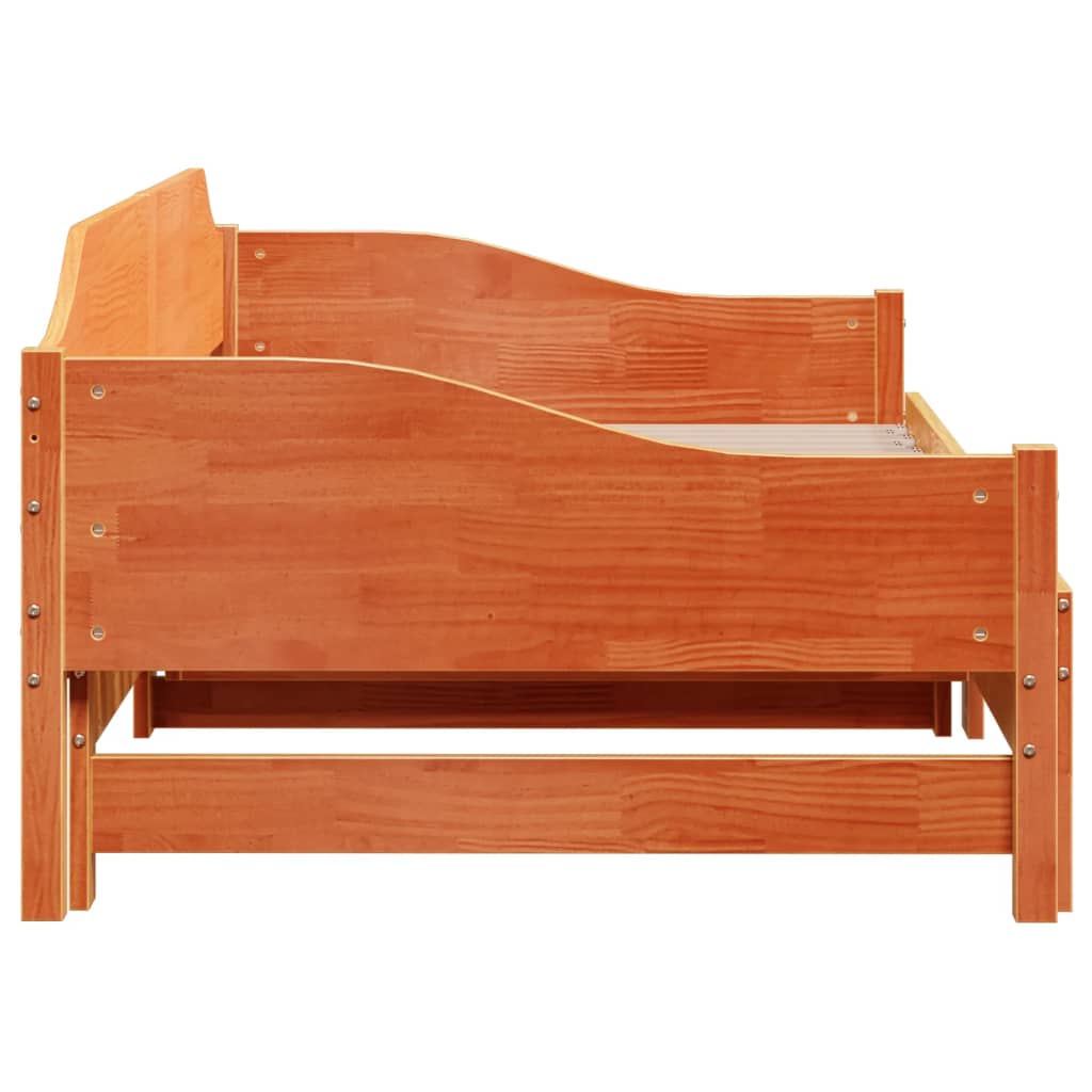 vidaXL Sofá cama nido sin colchón madera maciza marrón cera 90x190 cm