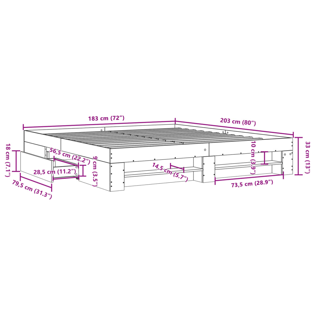 vidaXL Cama sin colchón blanca 180x200 cm madera de ingeniería