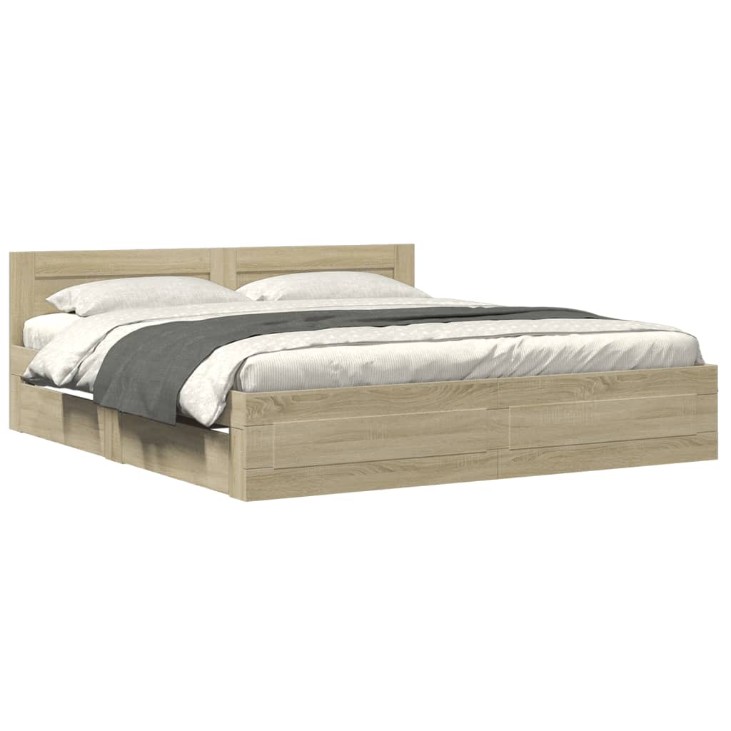 vidaXL Cama con cabecero madera de ingeniería roble Sonoma 180x200 cm