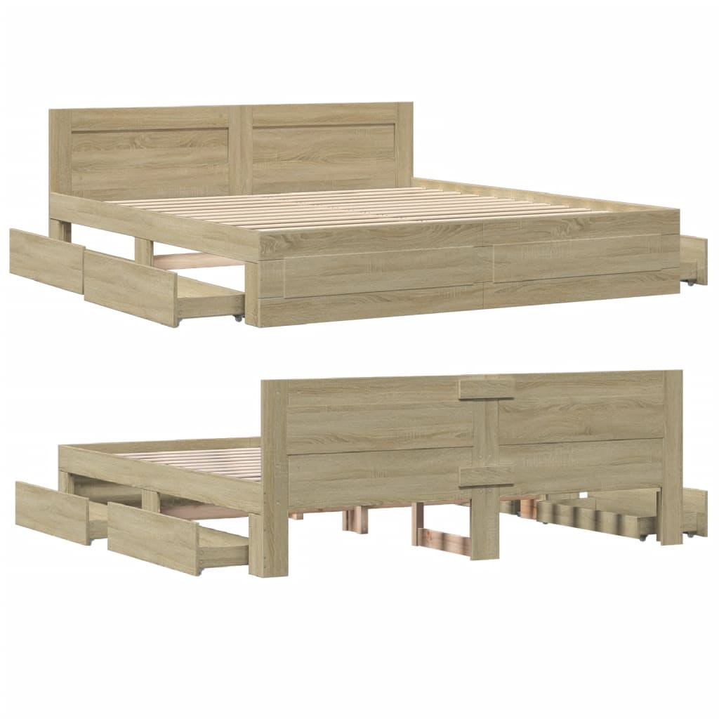 vidaXL Cama con cabecero madera de ingeniería roble Sonoma 180x200 cm