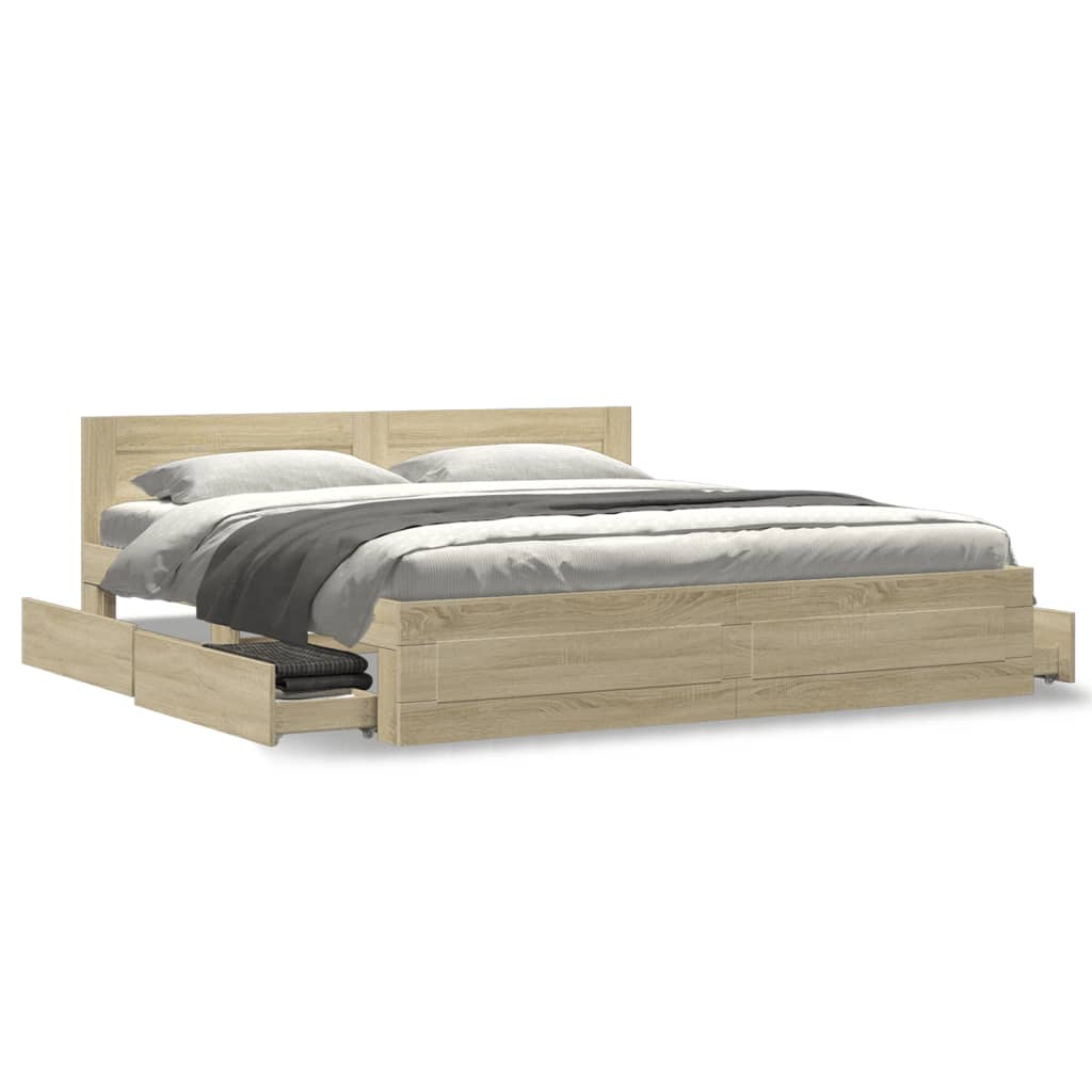 vidaXL Cama con cabecero madera de ingeniería roble Sonoma 180x200 cm