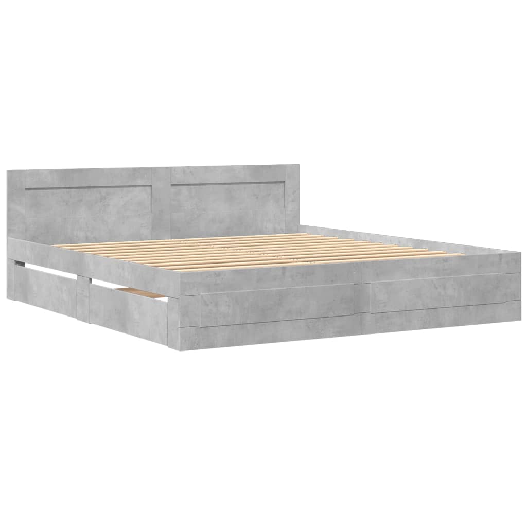 vidaXL Cama con cabecero madera de ingeniería gris hormigón 180x200 cm