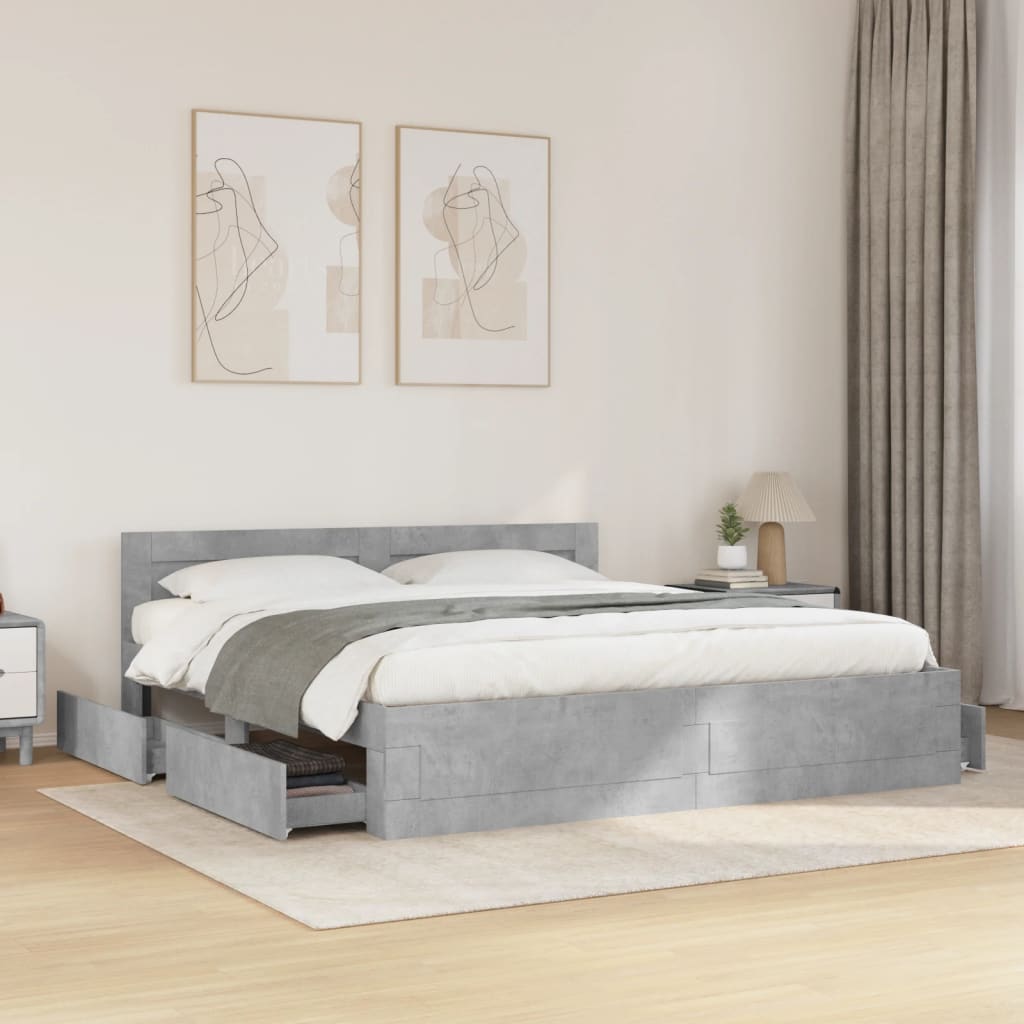 vidaXL Cama con cabecero madera de ingeniería gris hormigón 180x200 cm