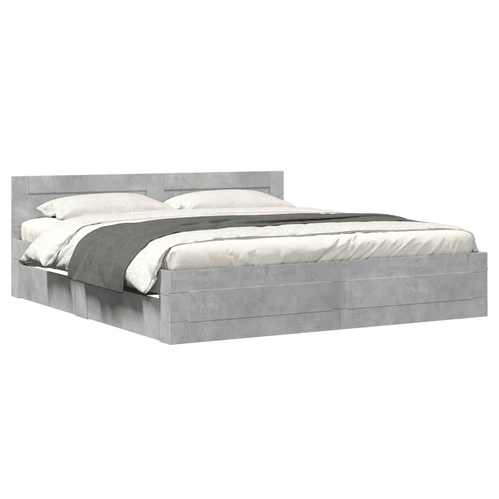 vidaXL Cama con cabecero madera de ingeniería gris hormigón 180x200 cm