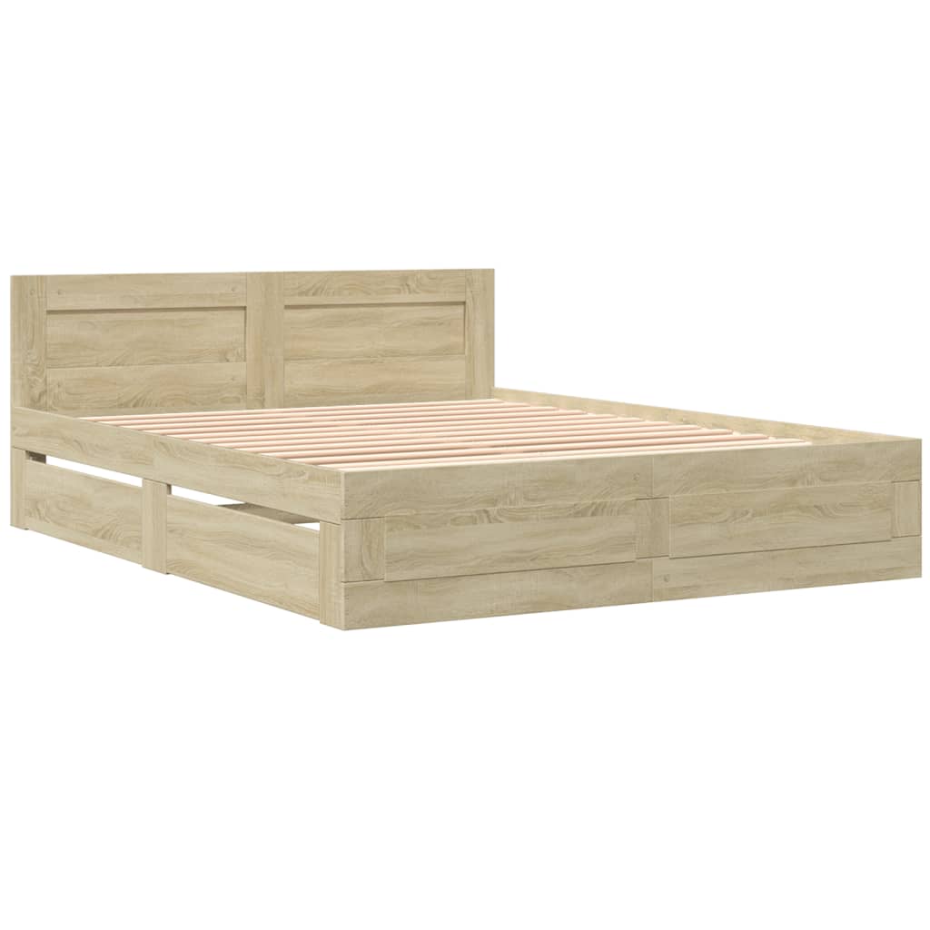 vidaXL Cama con cabecero madera de ingeniería roble Sonoma 160x200 cm