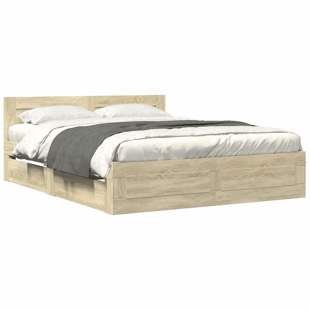 vidaXL Cama con cabecero madera de ingeniería roble Sonoma 160x200 cm