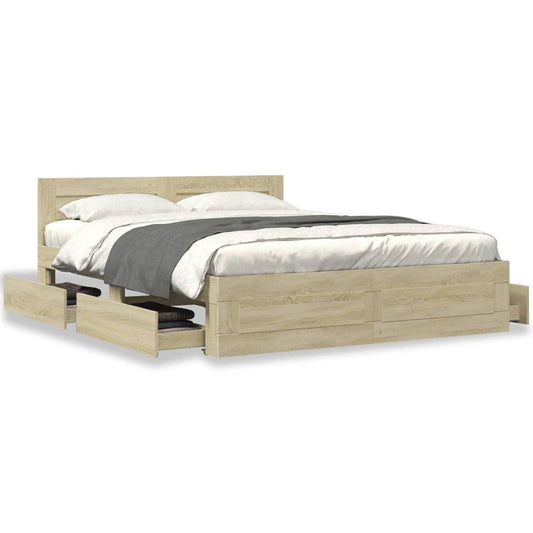 vidaXL Cama con cabecero madera de ingeniería roble Sonoma 160x200 cm