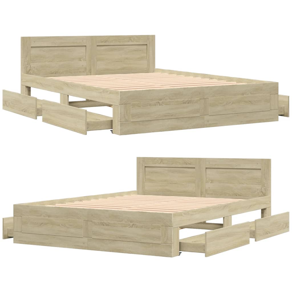 vidaXL Cama con cabecero madera de ingeniería roble Sonoma 150x200 cm