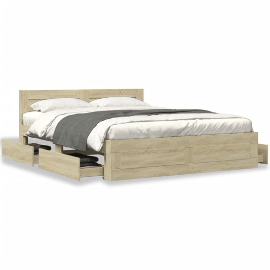 vidaXL Cama con cabecero madera de ingeniería roble Sonoma 150x200 cm