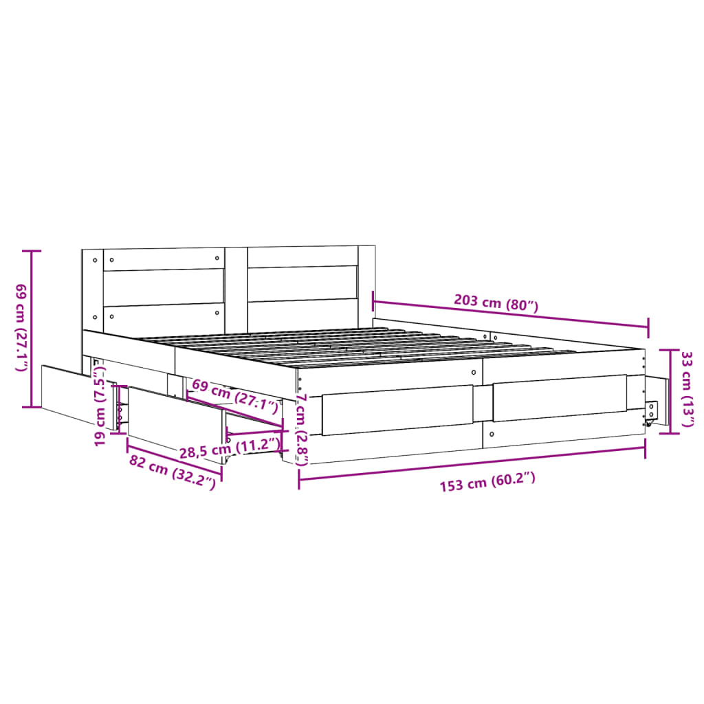 vidaXL Cama con cabecero madera de ingeniería roble ahumado 150x200 cm