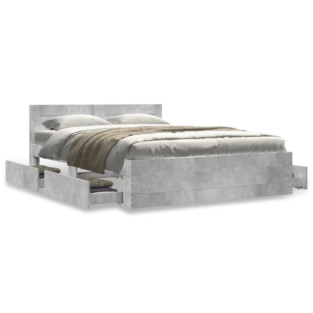 vidaXL Cama con cabecero madera de ingeniería gris hormigón 140x200 cm