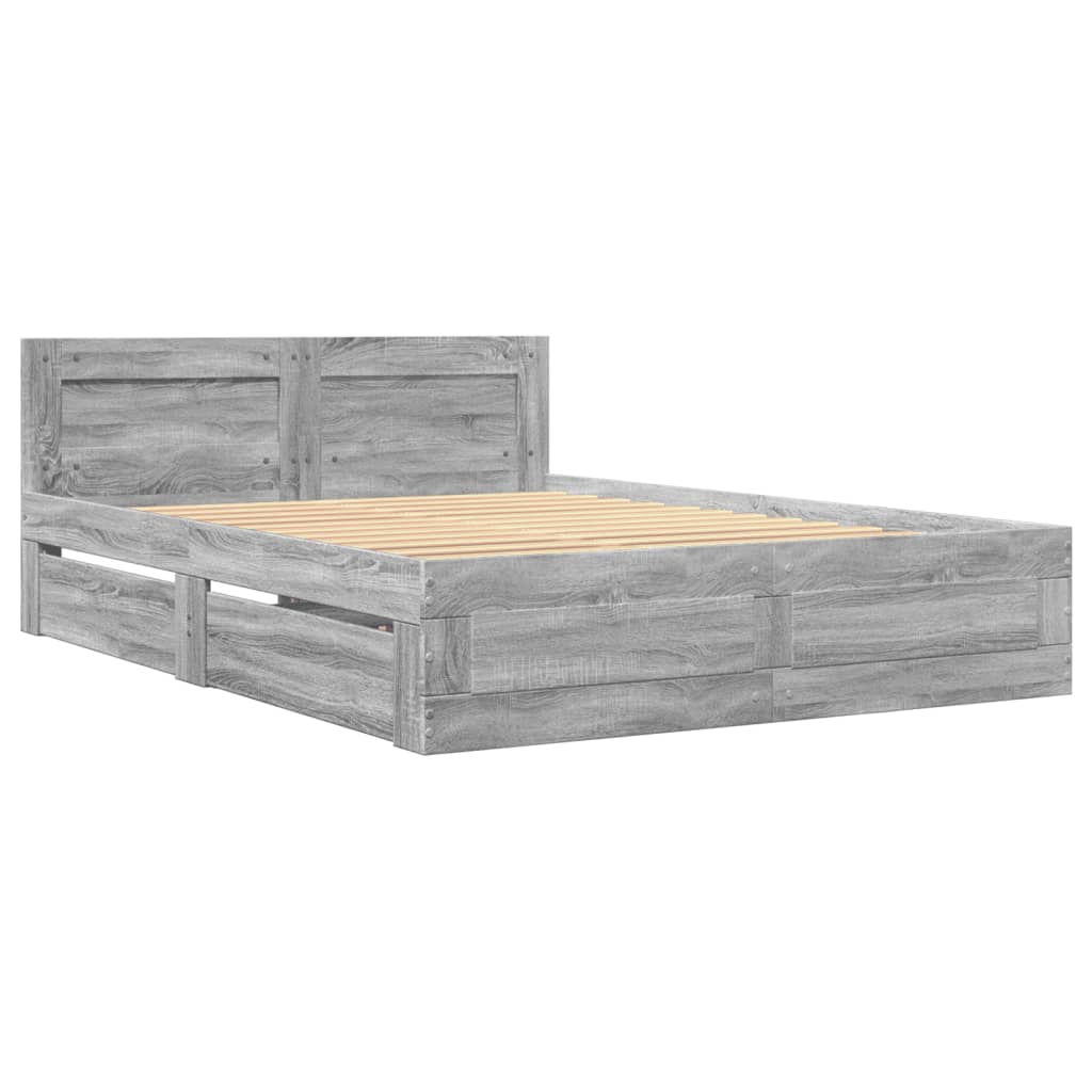 vidaXL Cama con cabecero madera de ingeniería gris Sonoma 140x200 cm