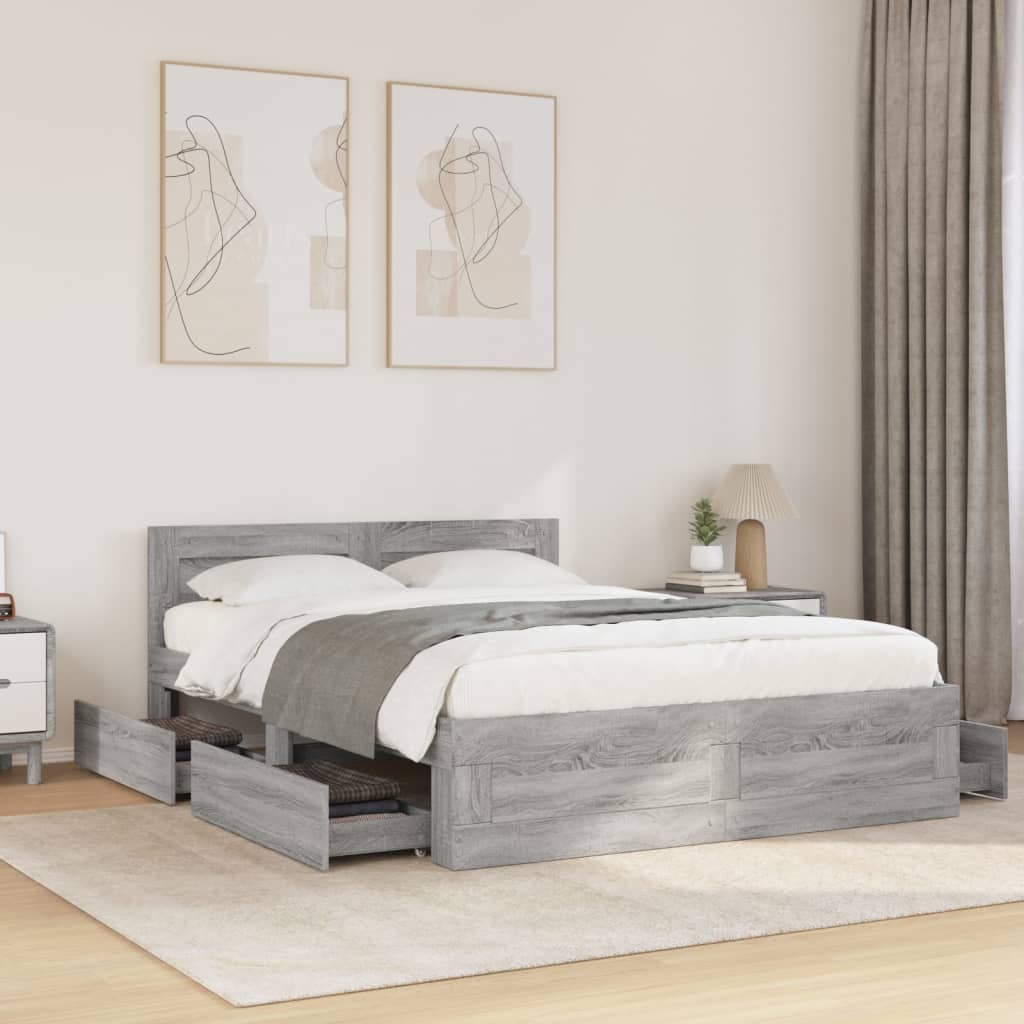 vidaXL Cama con cabecero madera de ingeniería gris Sonoma 140x200 cm