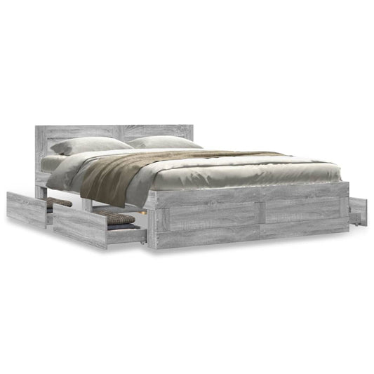 vidaXL Cama con cabecero madera de ingeniería gris Sonoma 140x200 cm