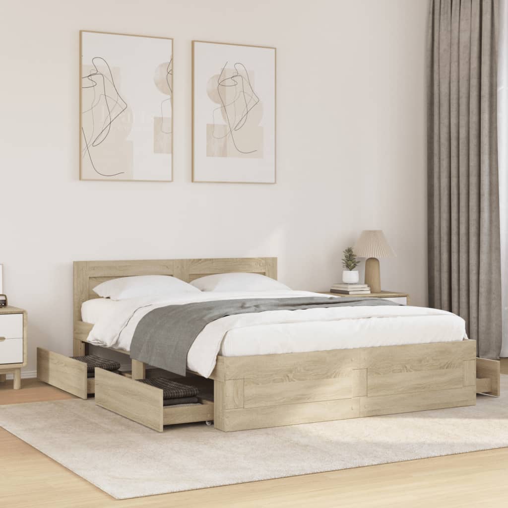 vidaXL Cama con cabecero madera de ingeniería roble Sonoma 120x200 cm