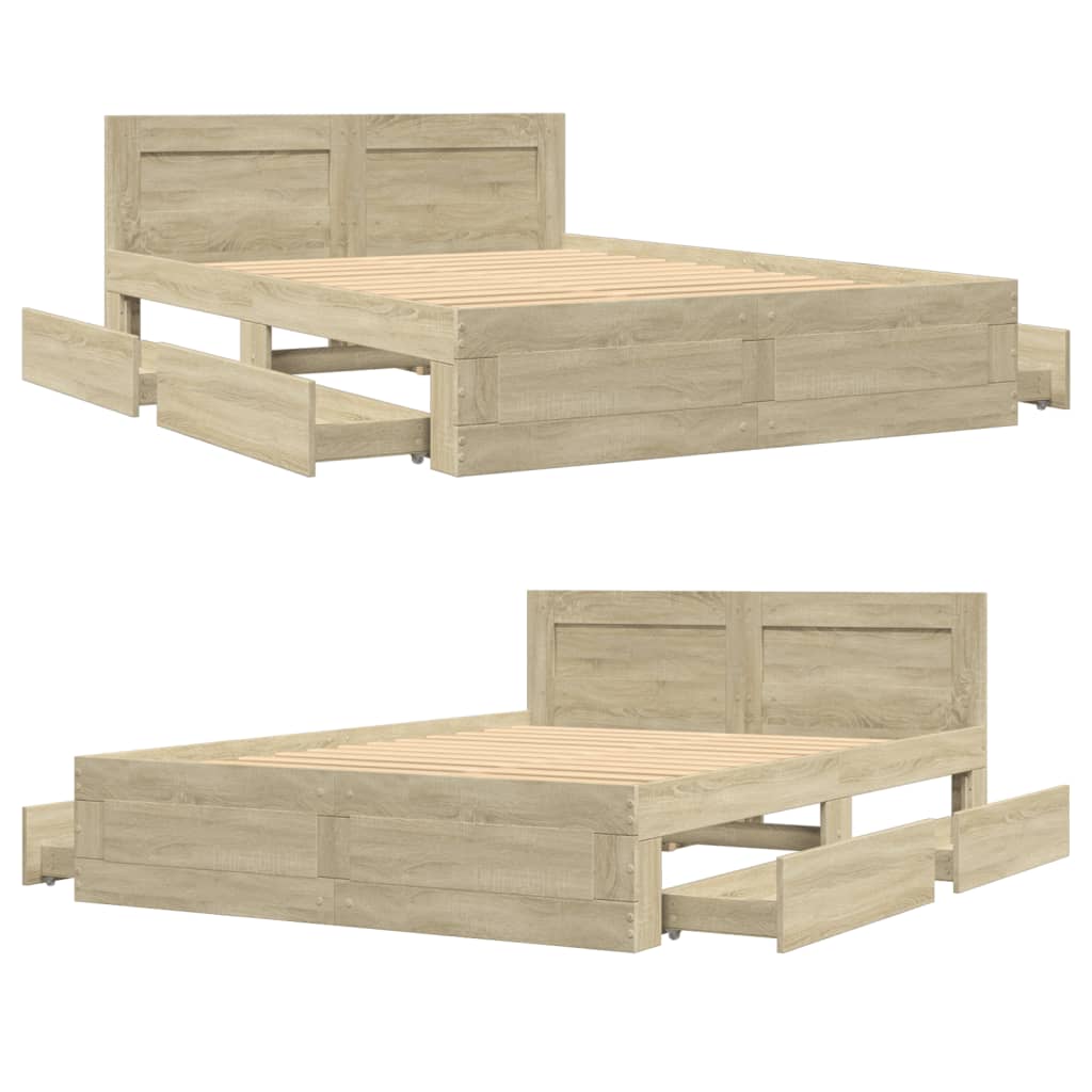 vidaXL Cama con cabecero madera de ingeniería roble Sonoma 120x200 cm