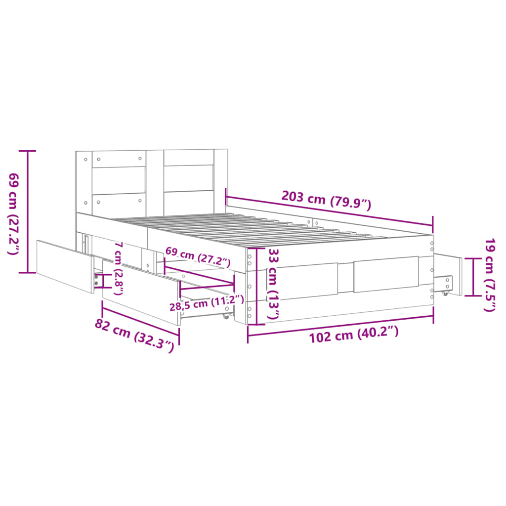 vidaXL Cama con cabecero madera de ingeniería gris Sonoma 100x200 cm