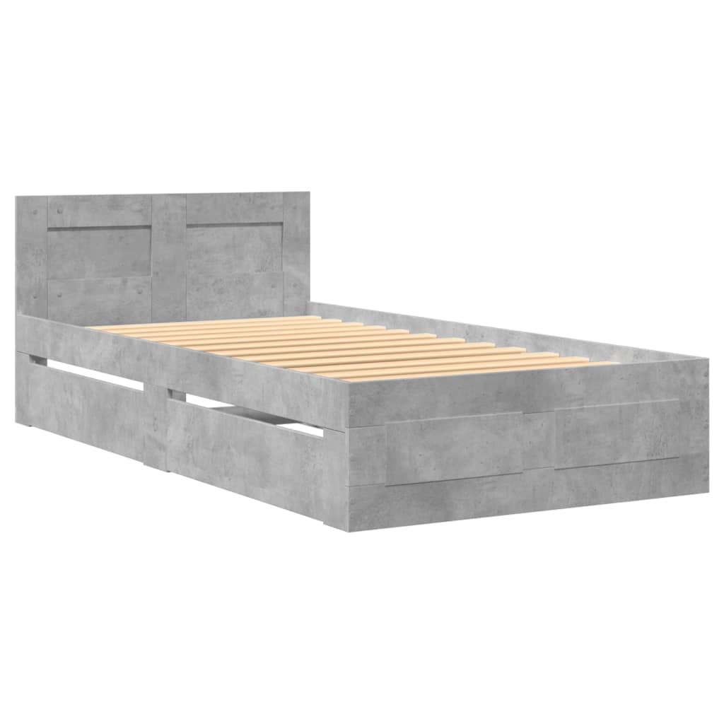 vidaXL Cama con cabecero madera de ingeniería gris hormigón 90x200 cm