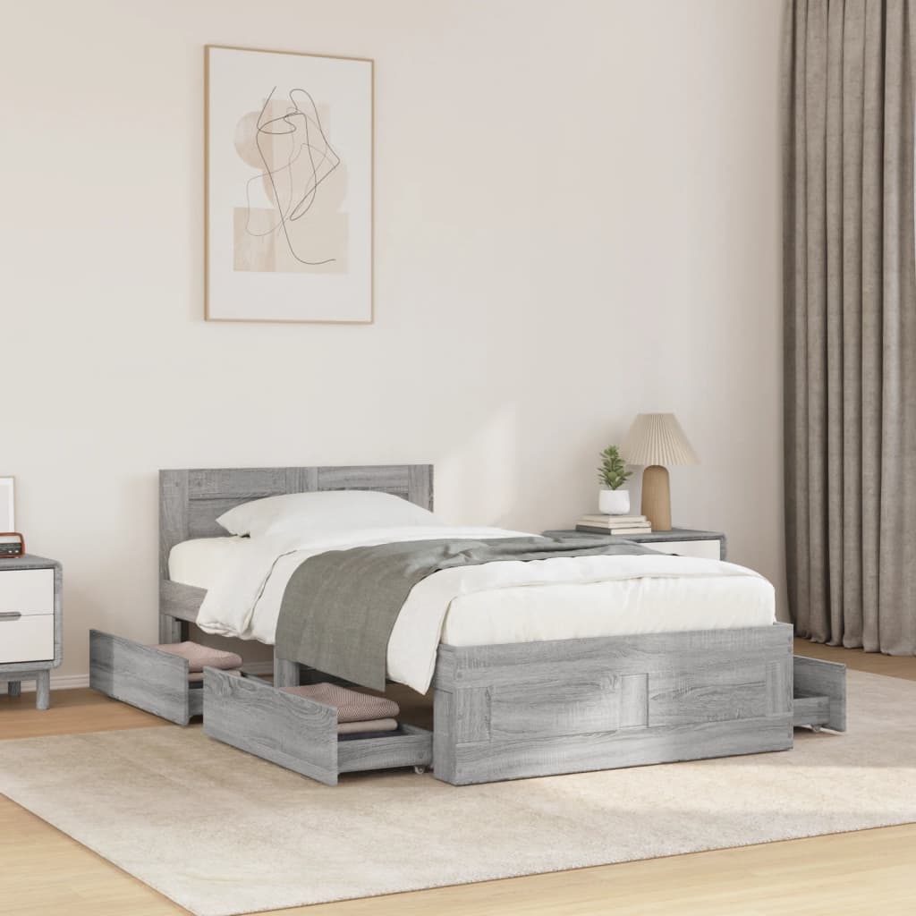 vidaXL Cama con cabecero madera de ingeniería gris hormigón 90x200 cm