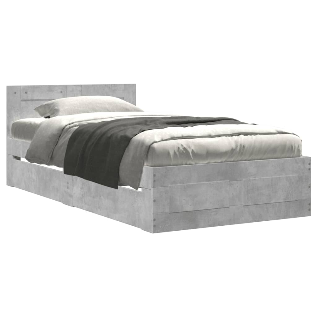 vidaXL Cama con cabecero madera de ingeniería gris hormigón 90x200 cm