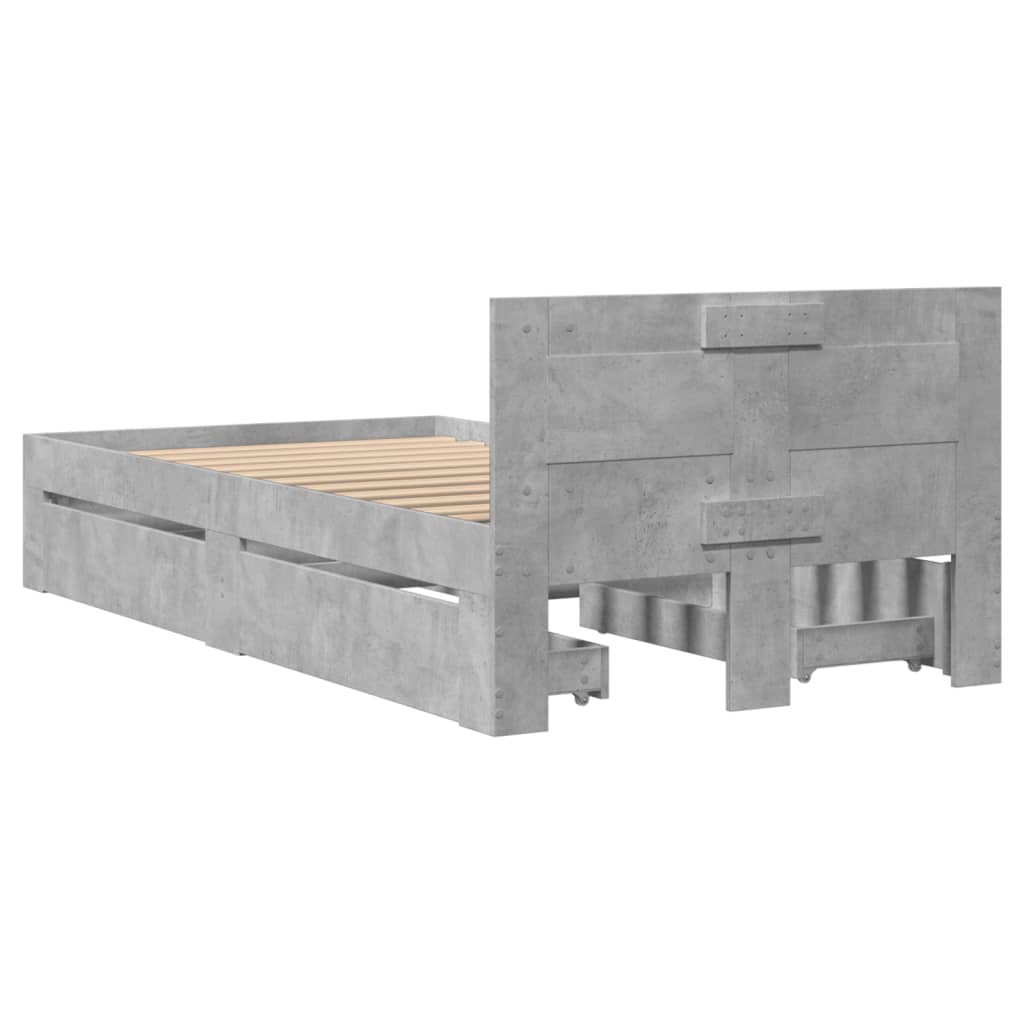 vidaXL Cama con cabecero madera de ingeniería gris hormigón 90x200 cm