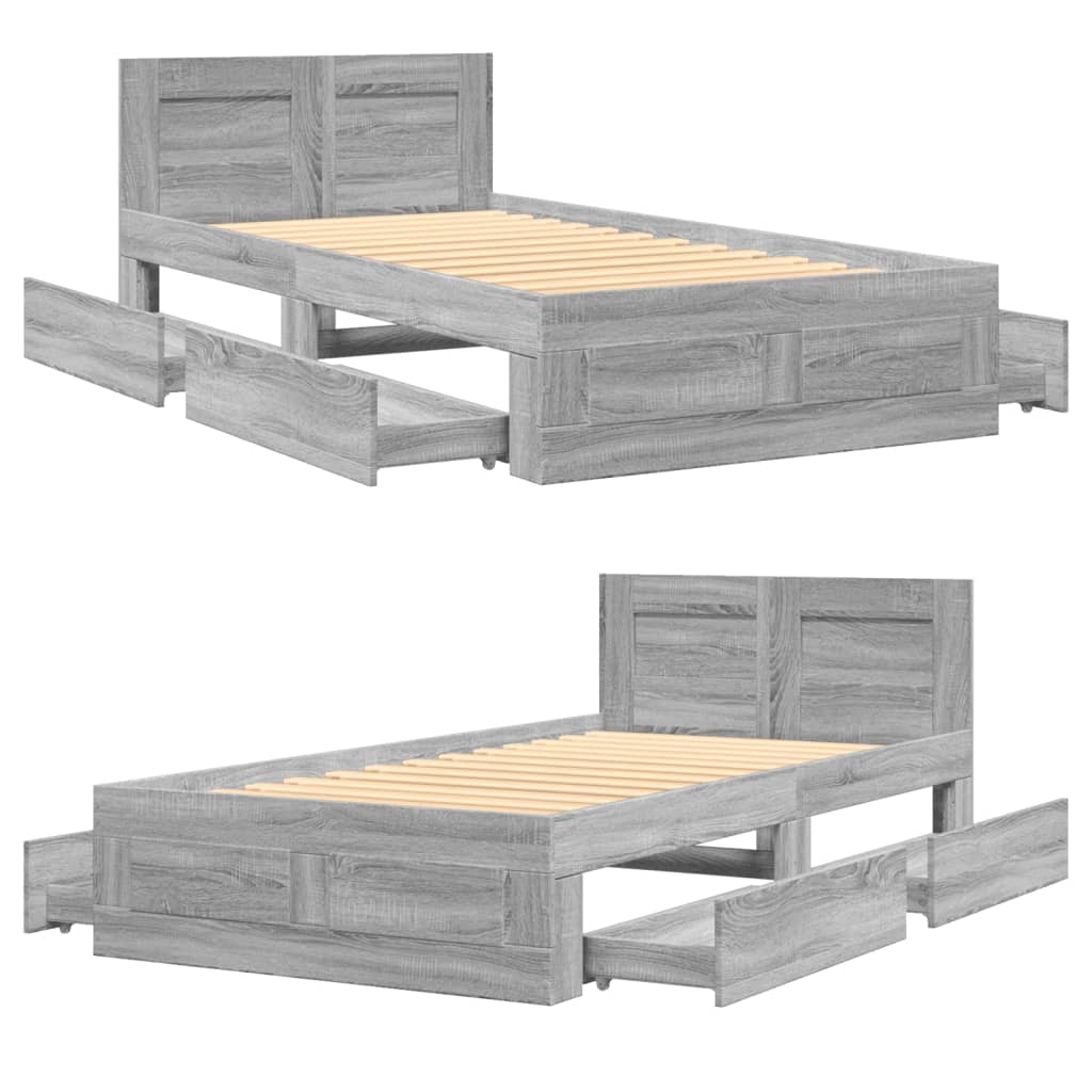 vidaXL Cama con cabecero madera de ingeniería gris hormigón 90x200 cm