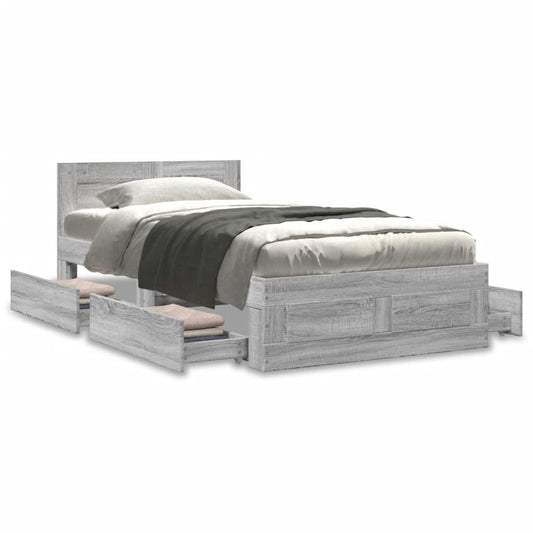 vidaXL Cama con cabecero madera de ingeniería gris hormigón 90x200 cm