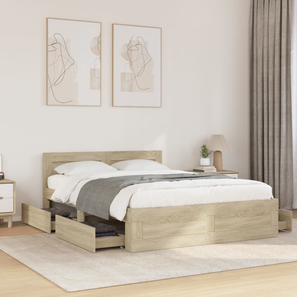 vidaXL Cama con cabecero madera de ingeniería roble Sonoma 140x190 cm