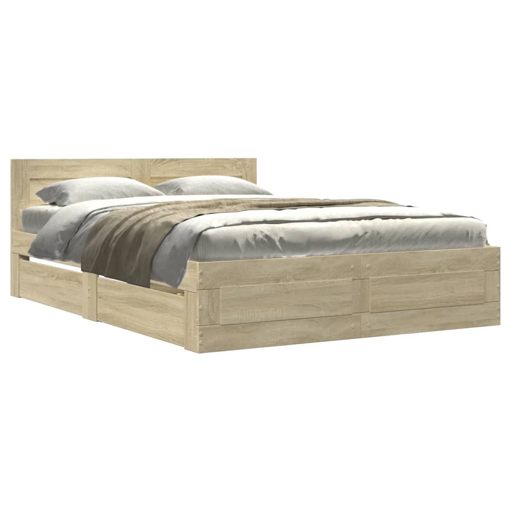 vidaXL Cama con cabecero madera de ingeniería roble Sonoma 140x190 cm