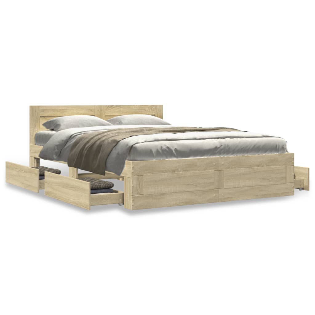 vidaXL Cama con cabecero madera de ingeniería roble Sonoma 140x190 cm