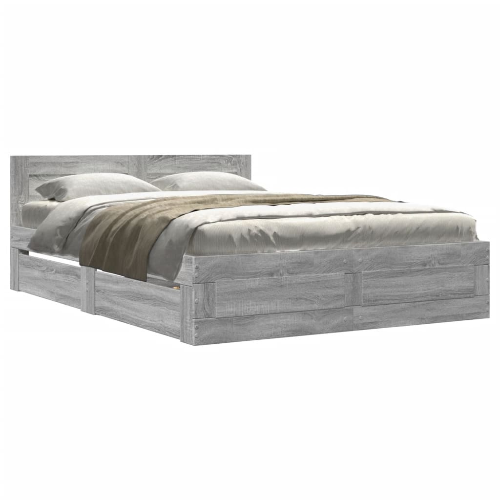 vidaXL Cama con cabecero madera de ingeniería gris Sonoma 140x190 cm