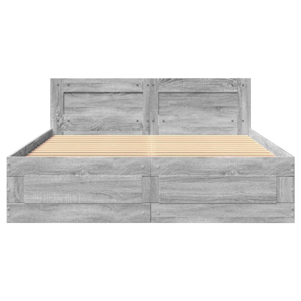 vidaXL Cama con cabecero madera de ingeniería gris Sonoma 140x190 cm