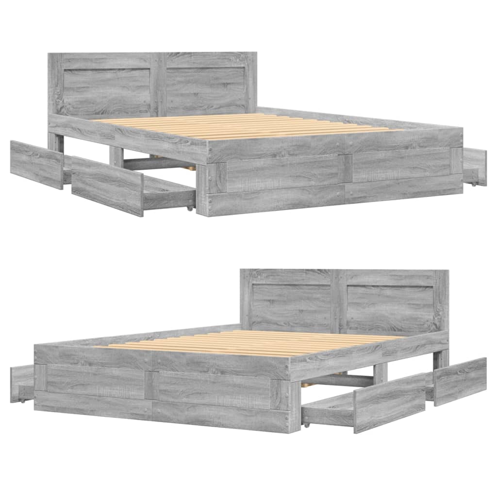 vidaXL Cama con cabecero madera de ingeniería gris Sonoma 120x190 cm