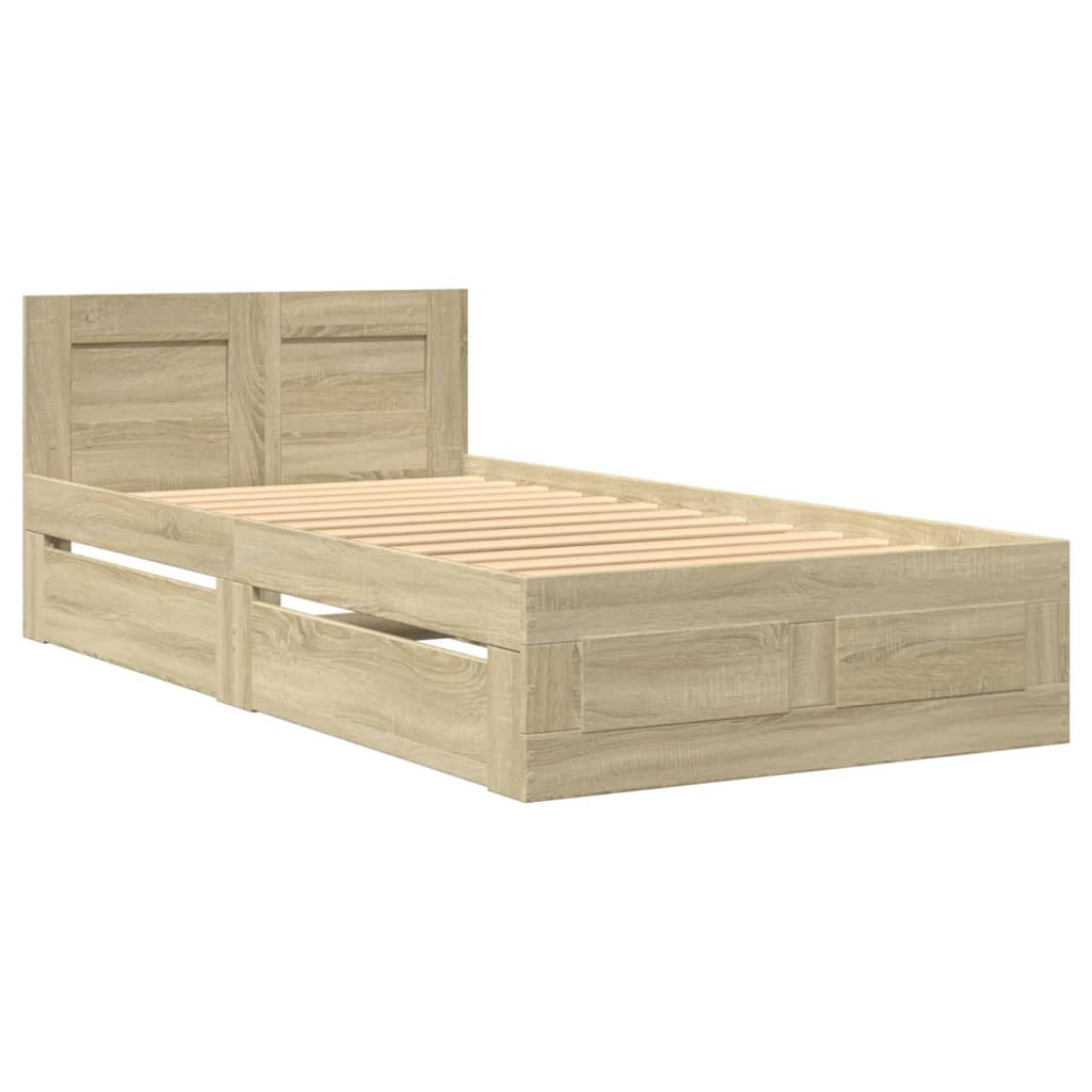 vidaXL Cama con cabecero madera de ingeniería roble Sonoma 90x190 cm