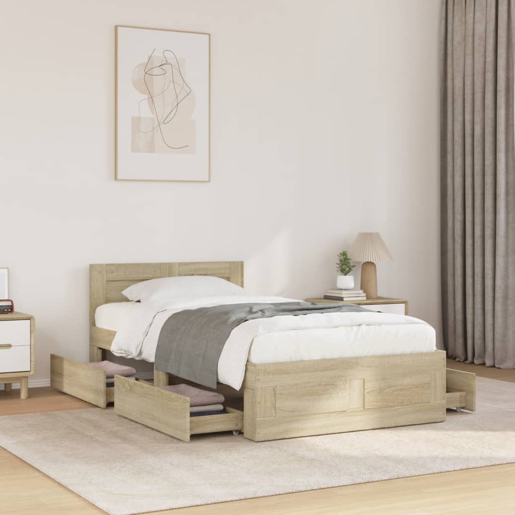 vidaXL Cama con cabecero madera de ingeniería roble Sonoma 90x190 cm